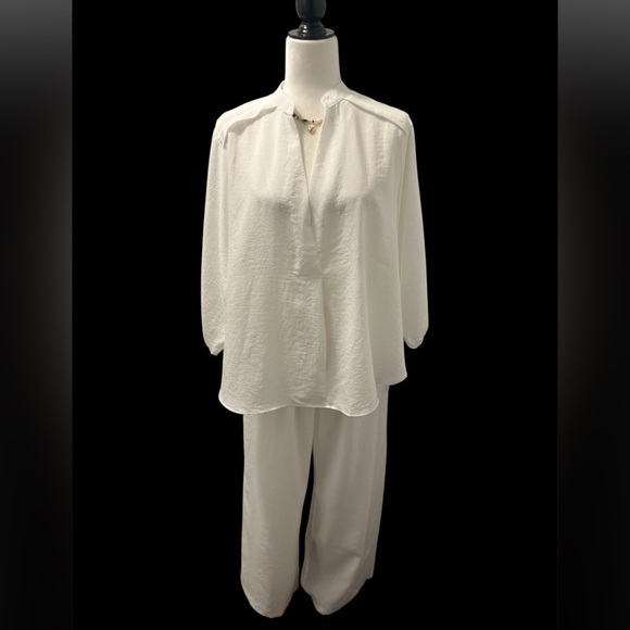Soft Linen White Blouse and Pants Coords - Picture 1 of 4